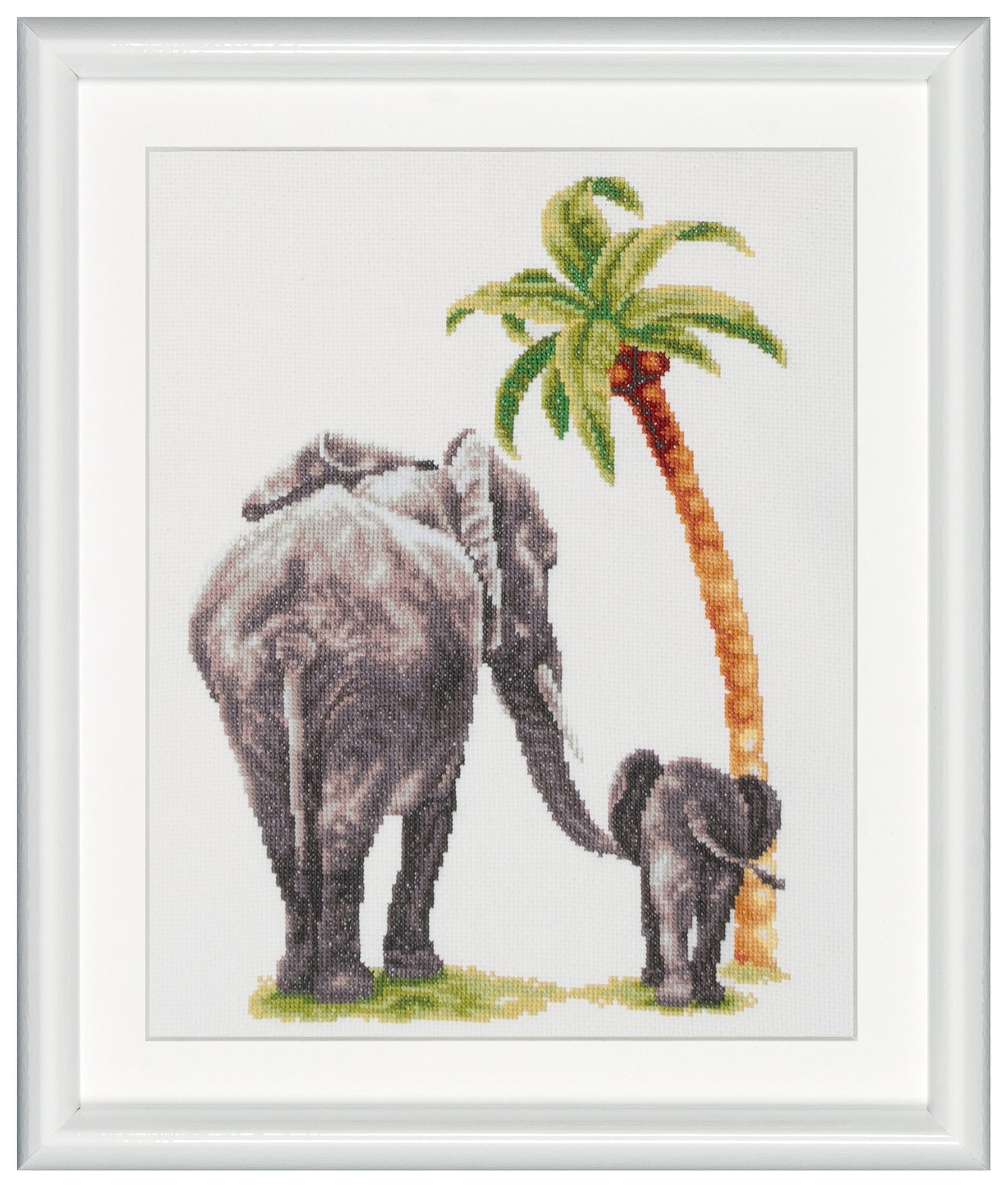 Decorate your home with this cross-stitch embroidery kit. The beautiful design of an elephant walking together with her the baby and a palm tree on the side, has a beautiful contrasting color scheme of dark gray, white, green, and brown. DSB cross stitch kits have easy to follow design charts and contain all items needed to facilitate embroidery without hassle. To cater to both beginners as well as advanced stitching artists.